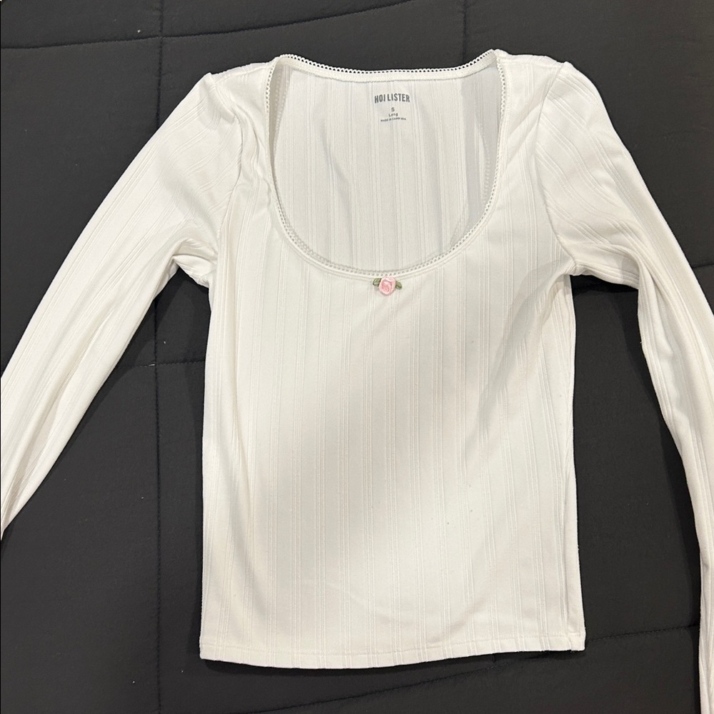 Hollister White Ribbed Scoop Neck Long Sleeve Top